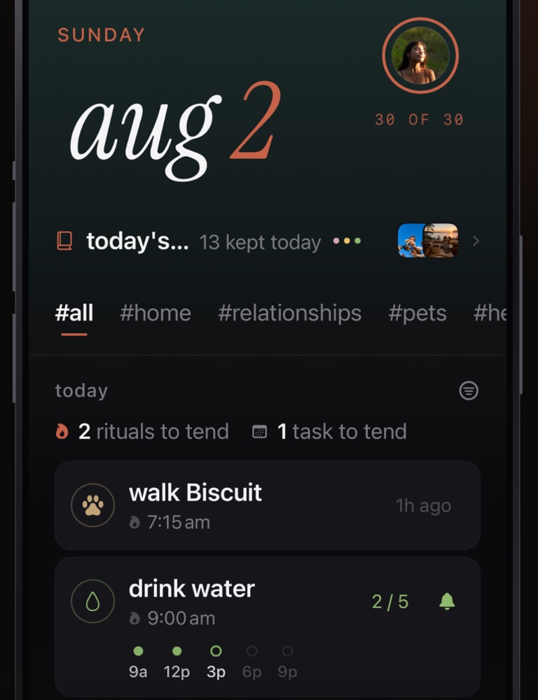 Mark on iPhone — today's rituals and tasks